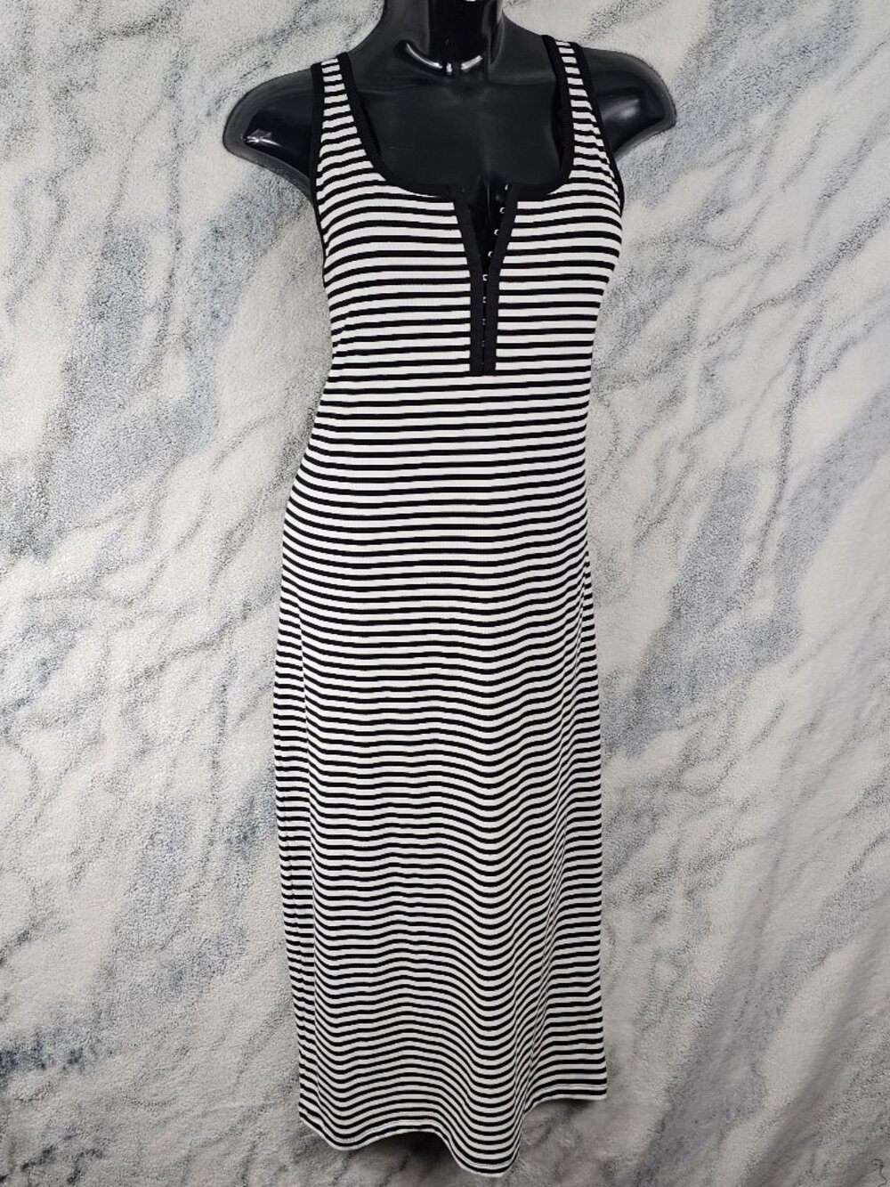 Torrid 2 2X 18-20 Midi Super Soft Rib Hook Eye Tank Dress Black White Stripe